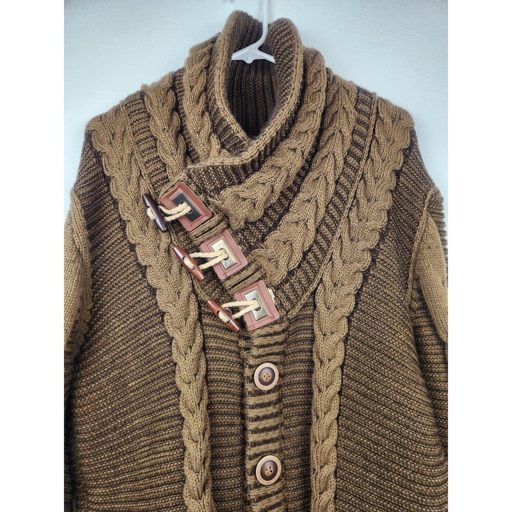 Leif Nelson Sweater Men XXL Brown Cable Knit Toggles Cardigan Pockets - Picture 3 of 10